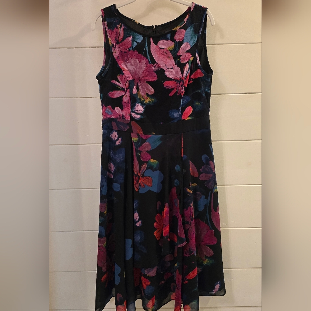 Adrianna Papell Black Floral Midi Dress